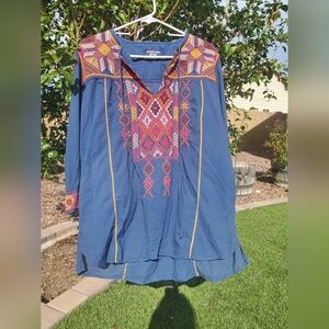 Johnny Was Workshop Peasant Style Top Medium Embroidered Southwestern Beach